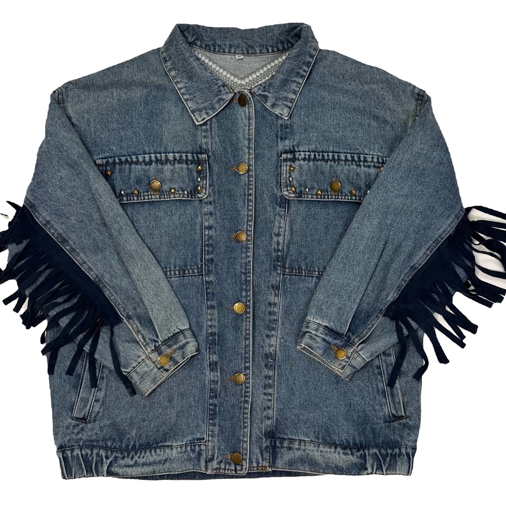 ‼️Vintage Style‼️Fringe Western Beaded Denim Jacket